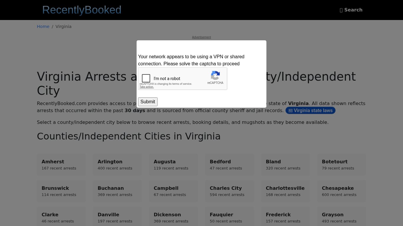 Recent bookings, Arrests, Mugshots in Virginia - Recently Booked